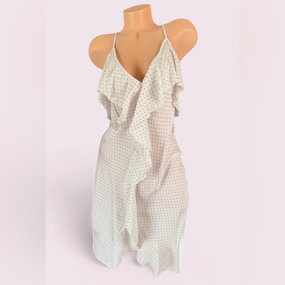 Victoria’s Secret Slip Dress Night Gown Satin Ruffled M Cream Polka Dots - Picture 2 of 9